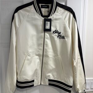 The Kooples Cream and Black Bomber Jacket